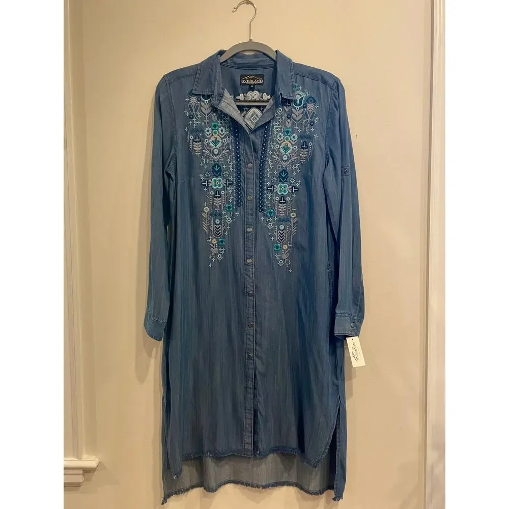 NWT Overland Carley Indigo Tencel Embroidered Dress (S)